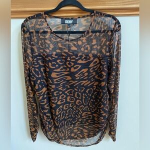 DKNY beautiful leopard design sheer but covered top.